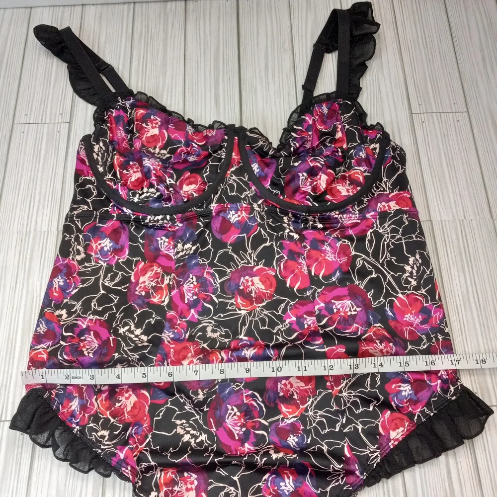 Torrid Satin Floral Ruffle Thong Bodysuit